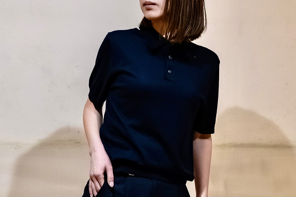 18Gニットポロシャツ ネイビー コットン100% / Knitted Polo Navy Cotton 100%